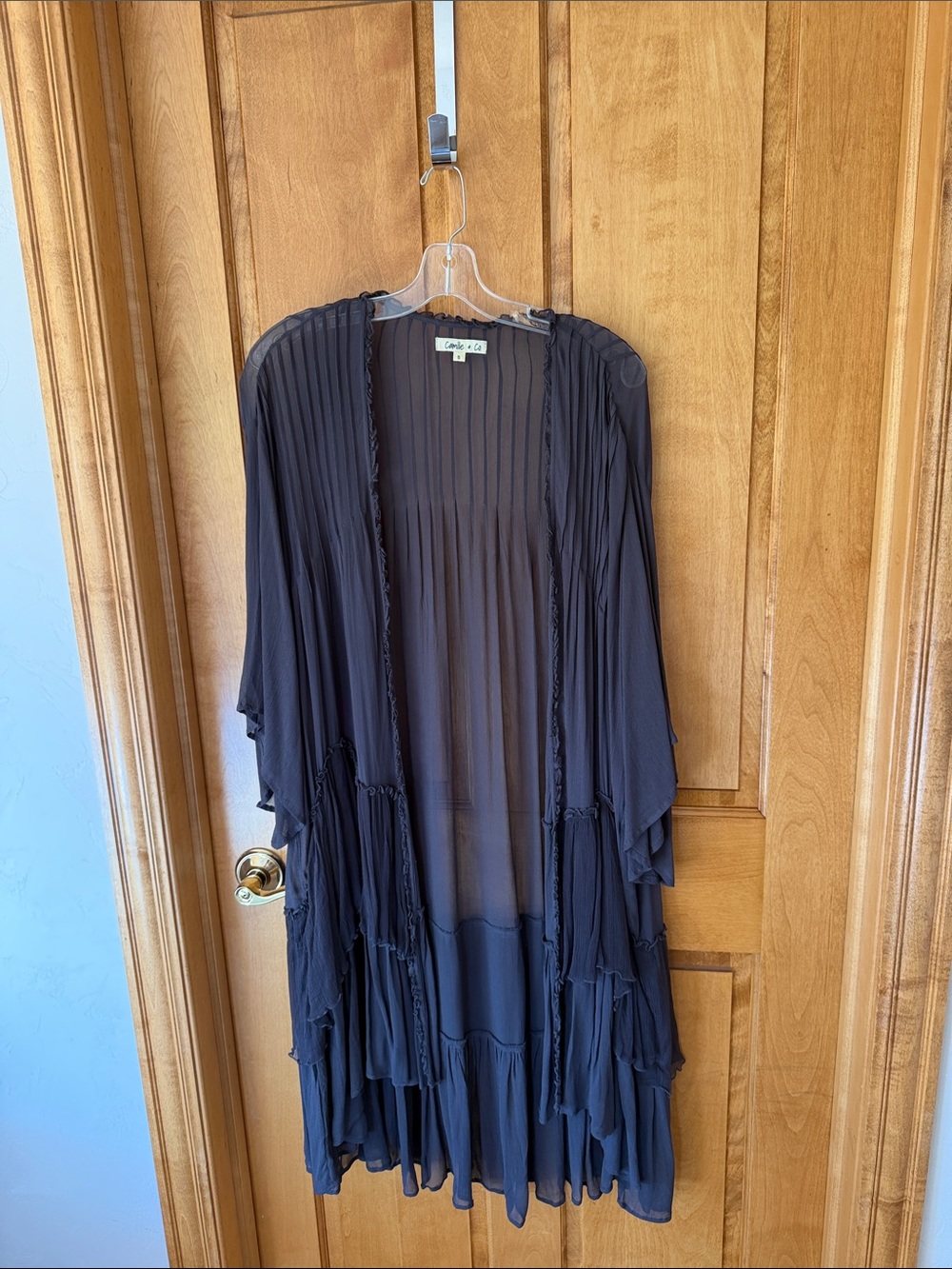 Camille & Company gray organza duster. Short sleeves